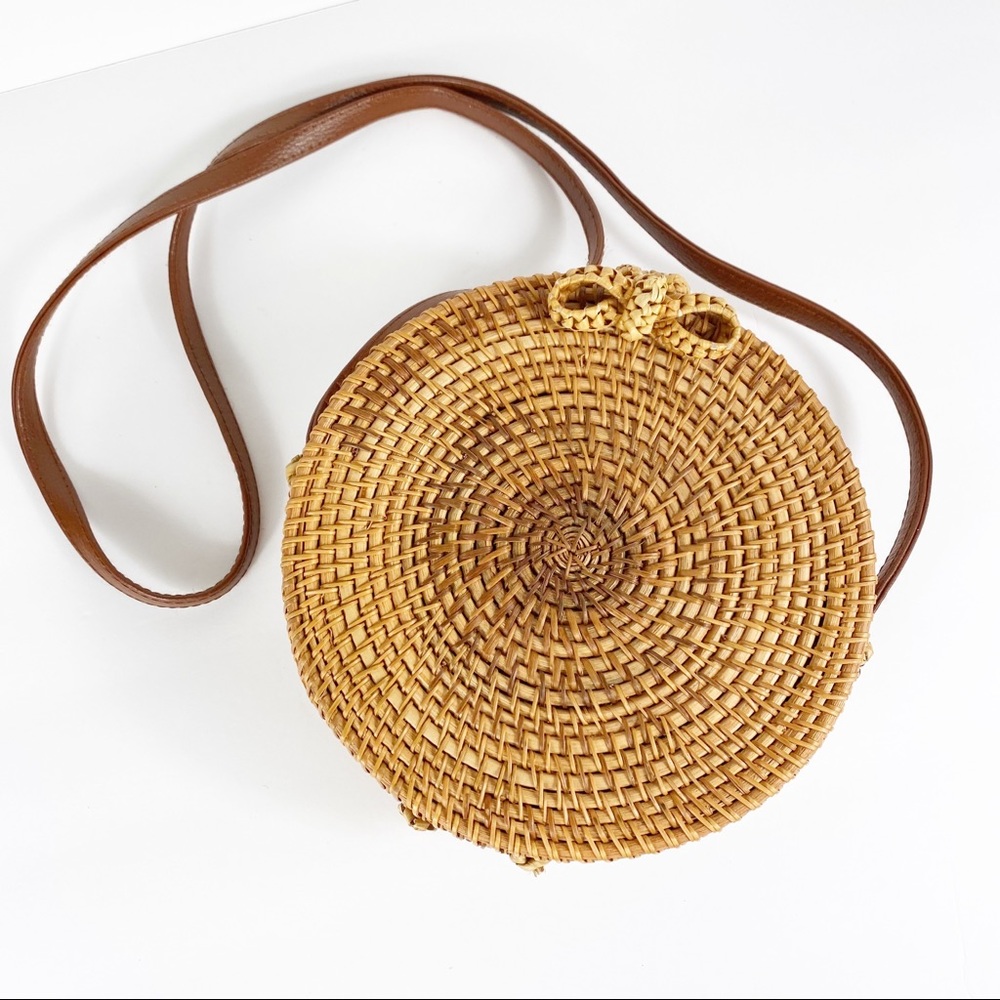 Tan and Brown Woven Crossbody Bag